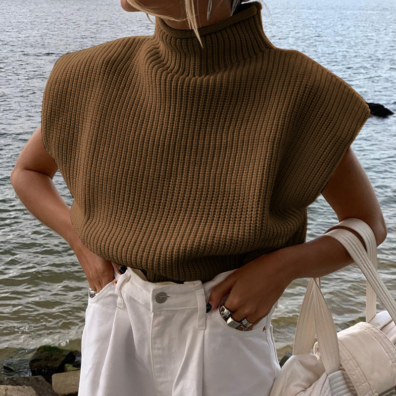 Solid Color Sexy Turtleneck Short-Sleeved Sweater Top