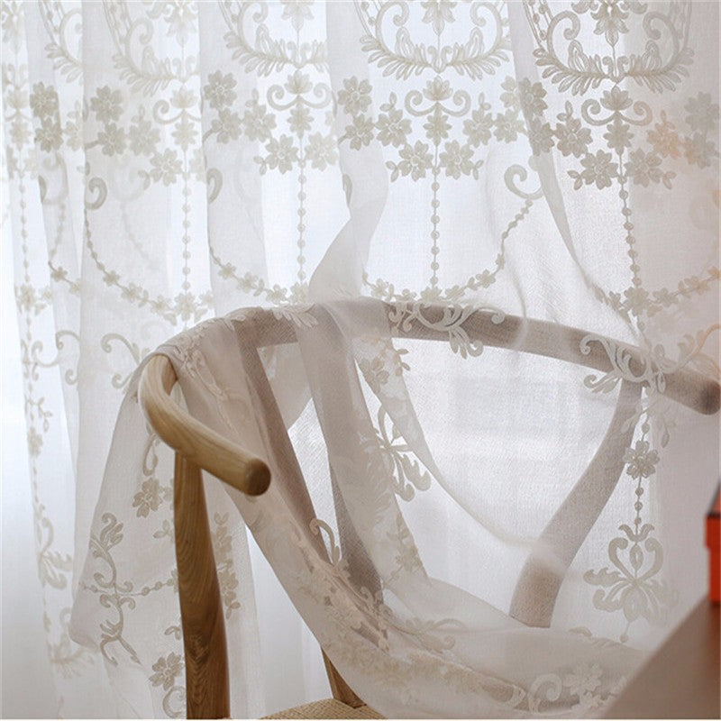 Translucent Embroidered Window Screen White European Style
