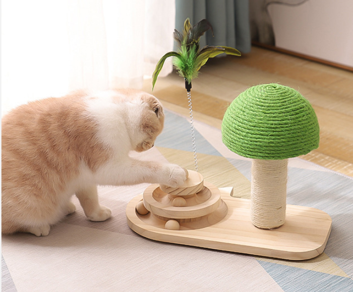 Pet Cat Tree Toys Scratch Post Claw Scratcher Double Swivel Balls Cat Accessories