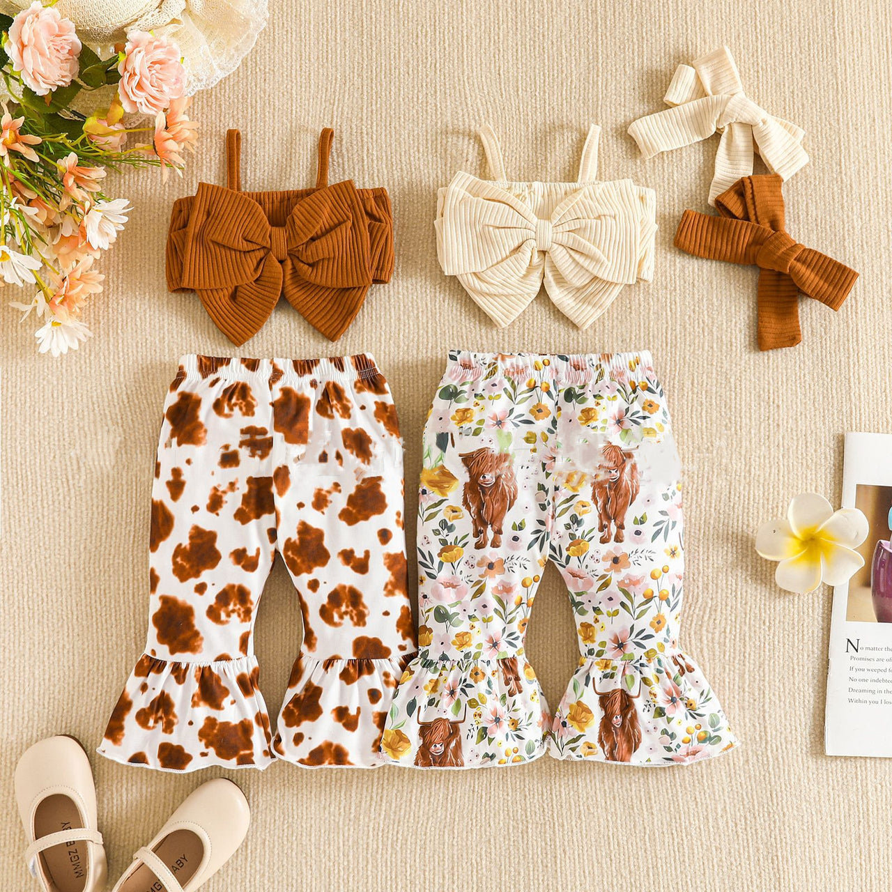 Summer New Sisters Outfit Bow Suspenders Short Top And Trousers Suit