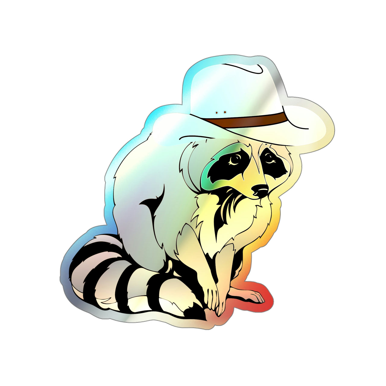 Cute Cowboy Raccoon Holographic Die-cut Stickers