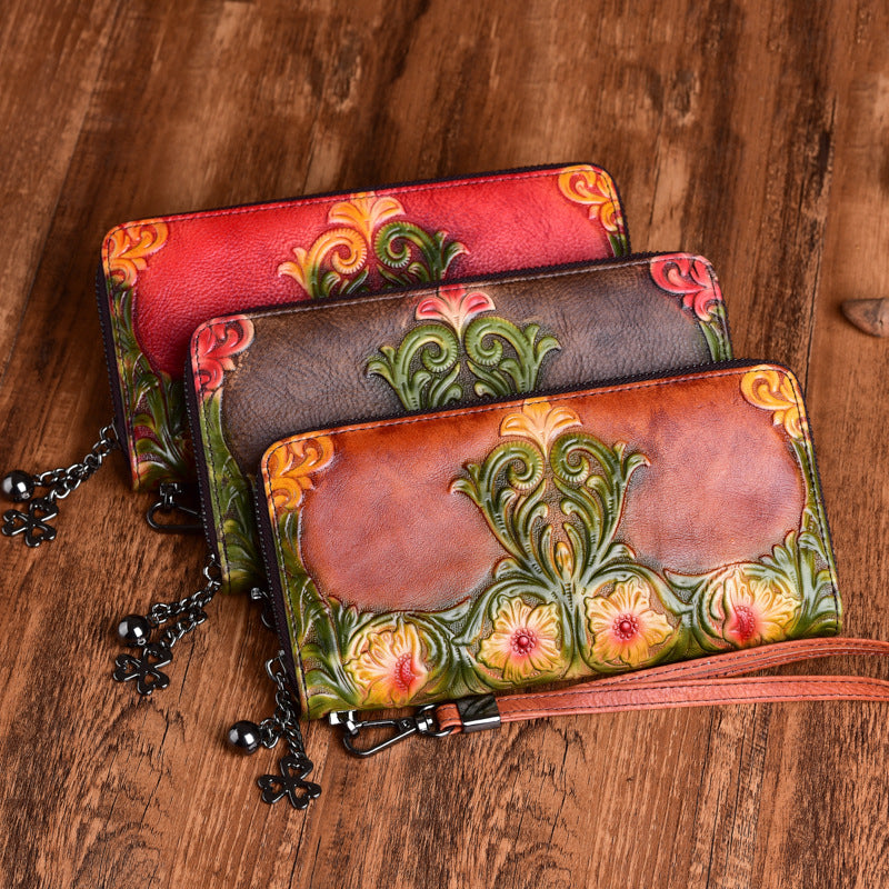 Vintage Retro Embossed Cowhide Leather Wallet