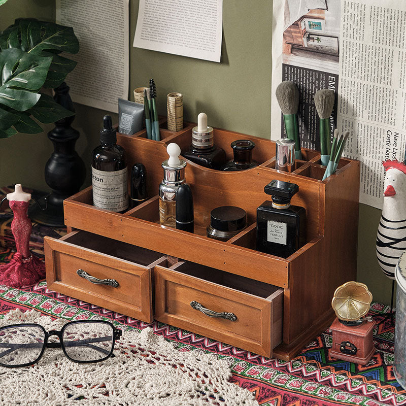 Retro Style Wooden Makeup Rack With Drawers