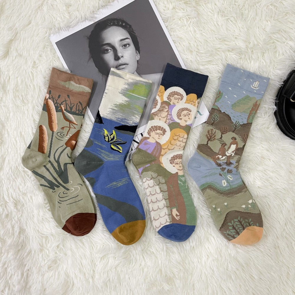 Literary Retro Oil Painting Portrait Personality In Tube Socks