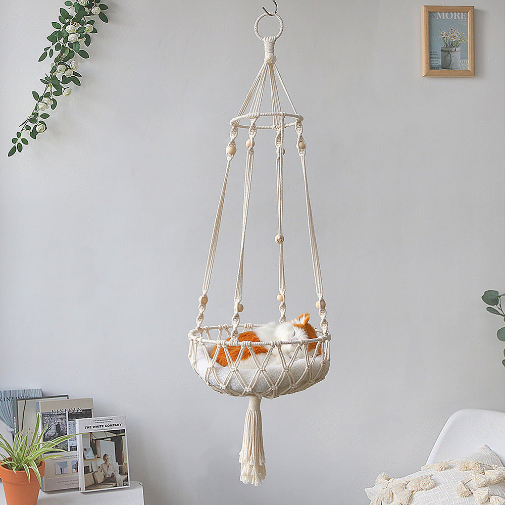 Macrame Cat Hammock, Handwoven Hanging Cat Bed, Boho Cat Swing