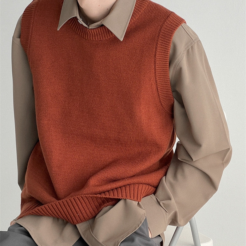 Solid Color Knitted Vest Male Autumn