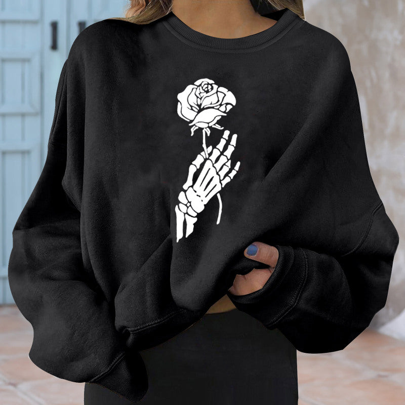 Casual Personality Skull Rose Creative Print Sweatshirt