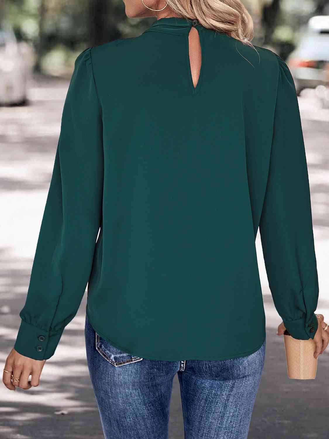 V-Neck Cutout Long Sleeve Blouse