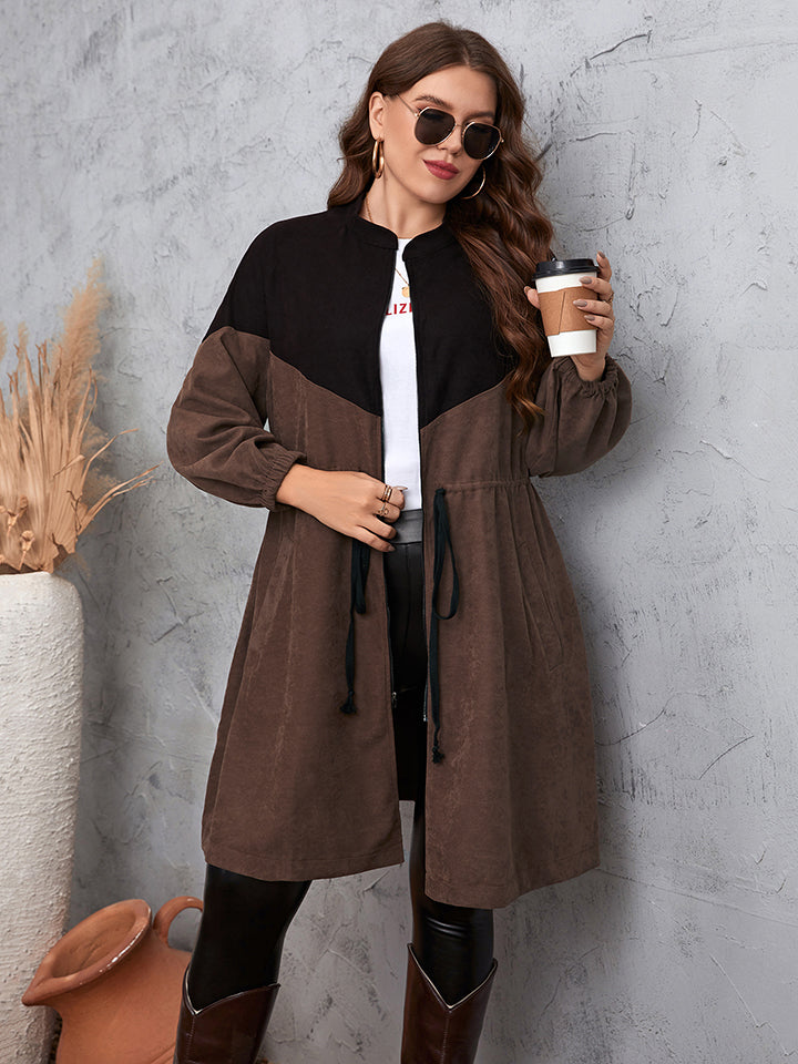 Plus Size Two-Tone Dropped Shoulder Trench Coat