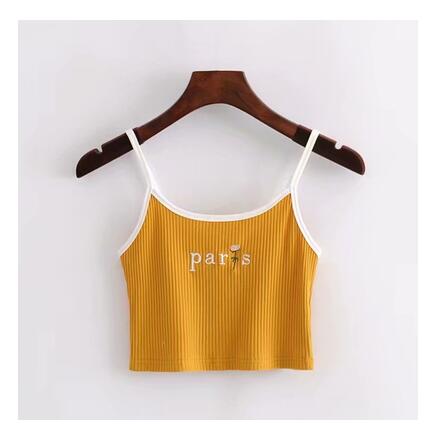 Paris Embroidered Cropped Tank Top Slim Fit