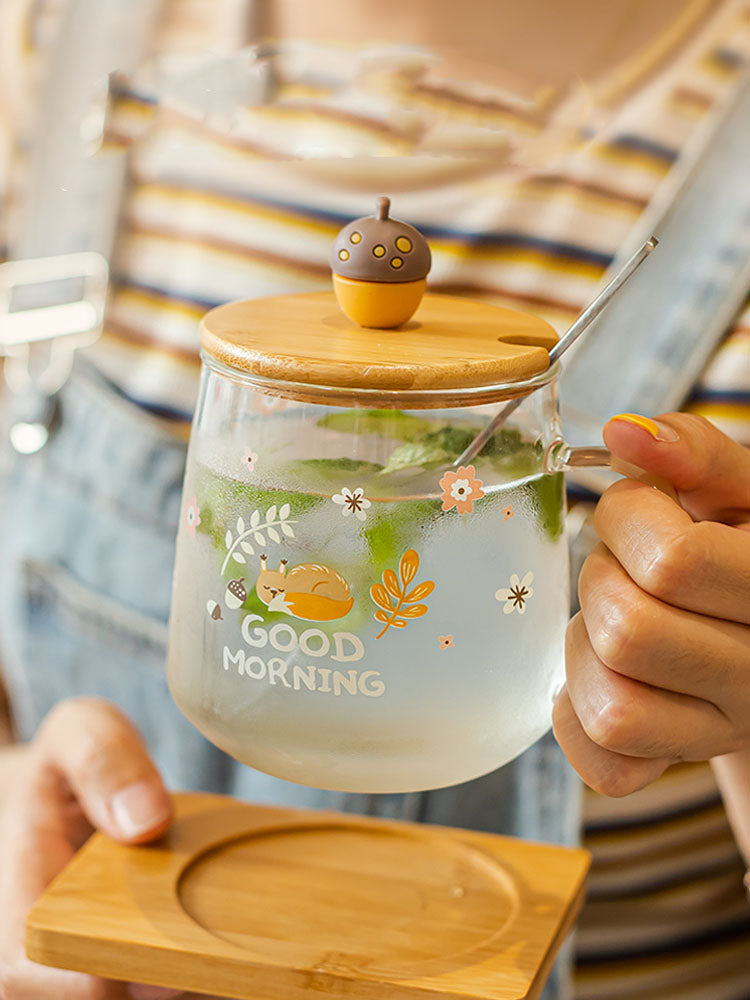 Cute Straw Glass Transparent Mug Heat Resistant