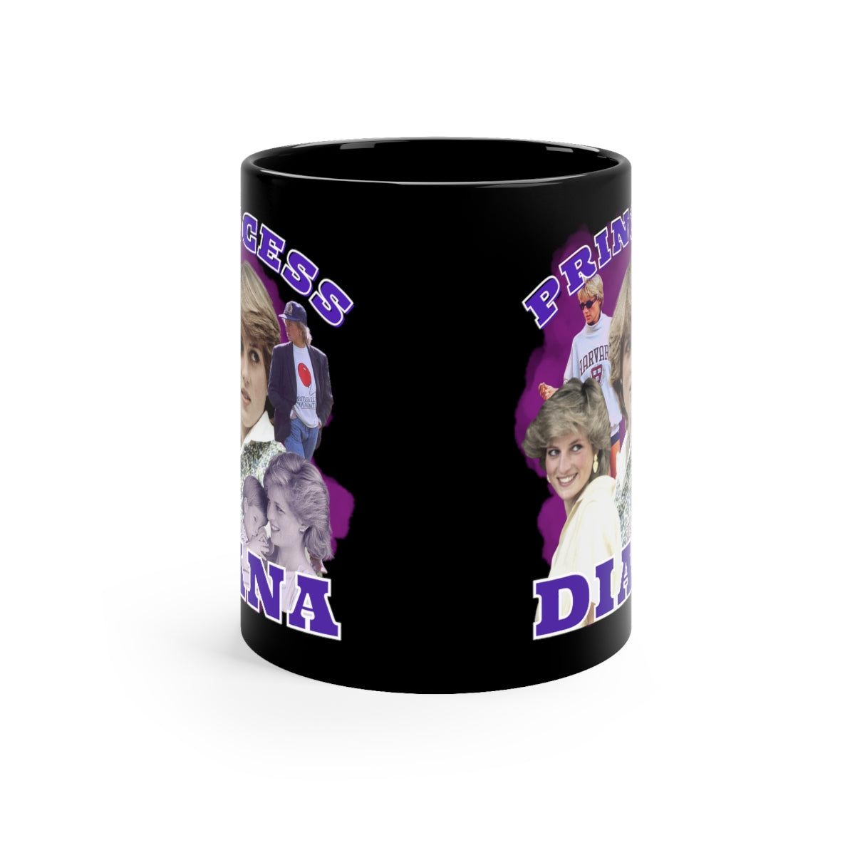 Princess Diana Black Glossy Mug, Bootleg Vintage 90's Style Icon Coffee Mug, English Royal Family Gift Cup 11 oz Black Mug