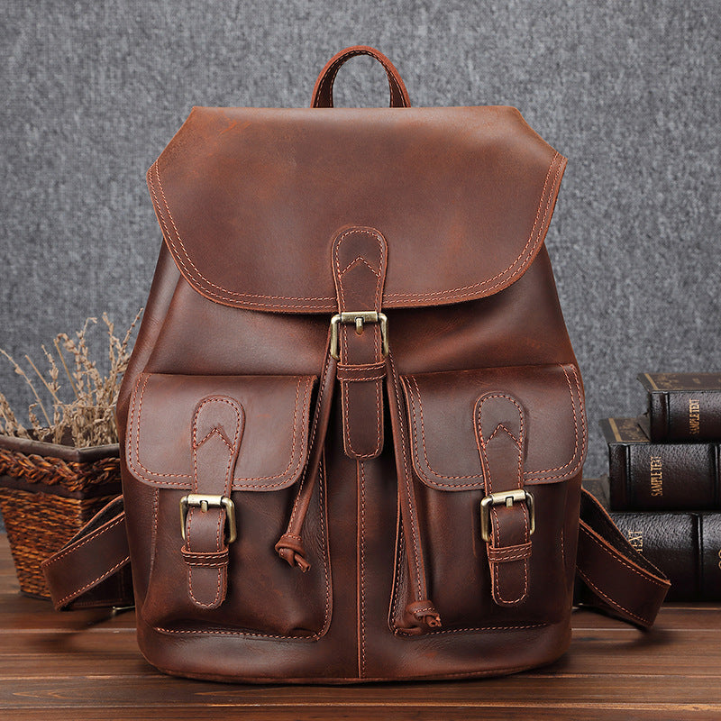 Men's Leather Retro Cowhide Fashion Backpack