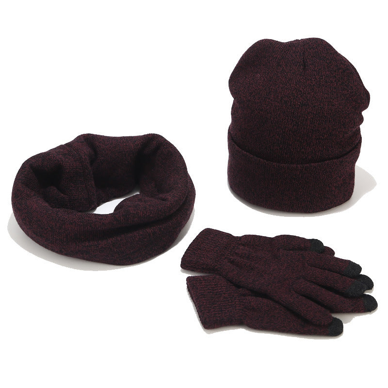 Variegated Knitted Woolen Thick Scarf Hat Gloves