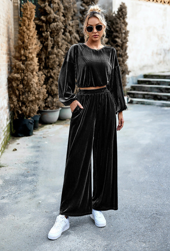 Women's Velvet Fashion Suit Casual Two-Piece Set
