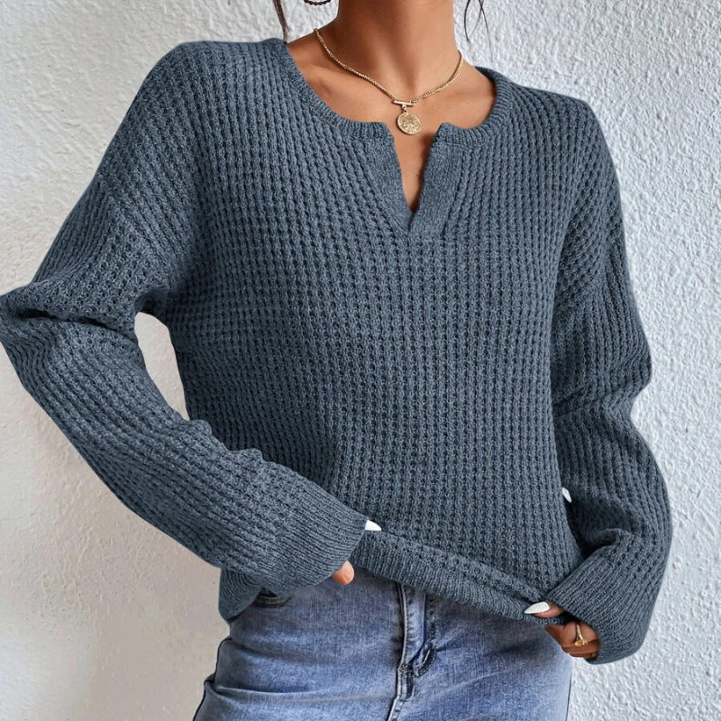 Women's Loose V-Neck Pullover Long-Sleeved Top