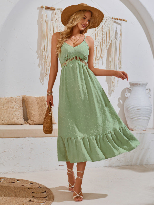 Women's Casual V-neck Solid Color Hollow Dress