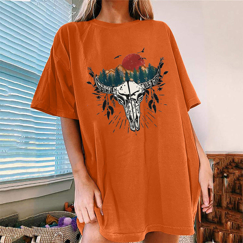 Women's Western Bullhead Print Short Sleeve T-Shirt