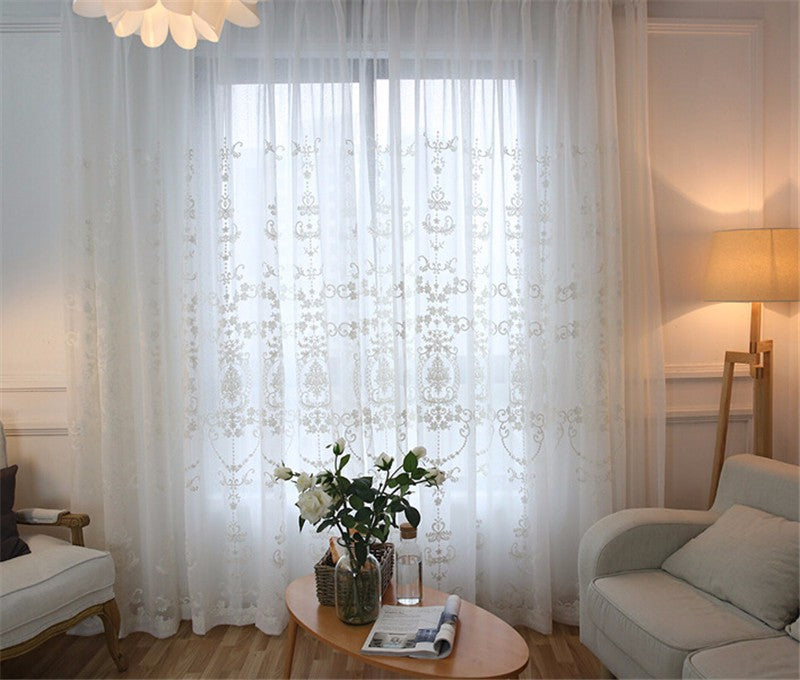 Translucent Embroidered Window Screen White European Style