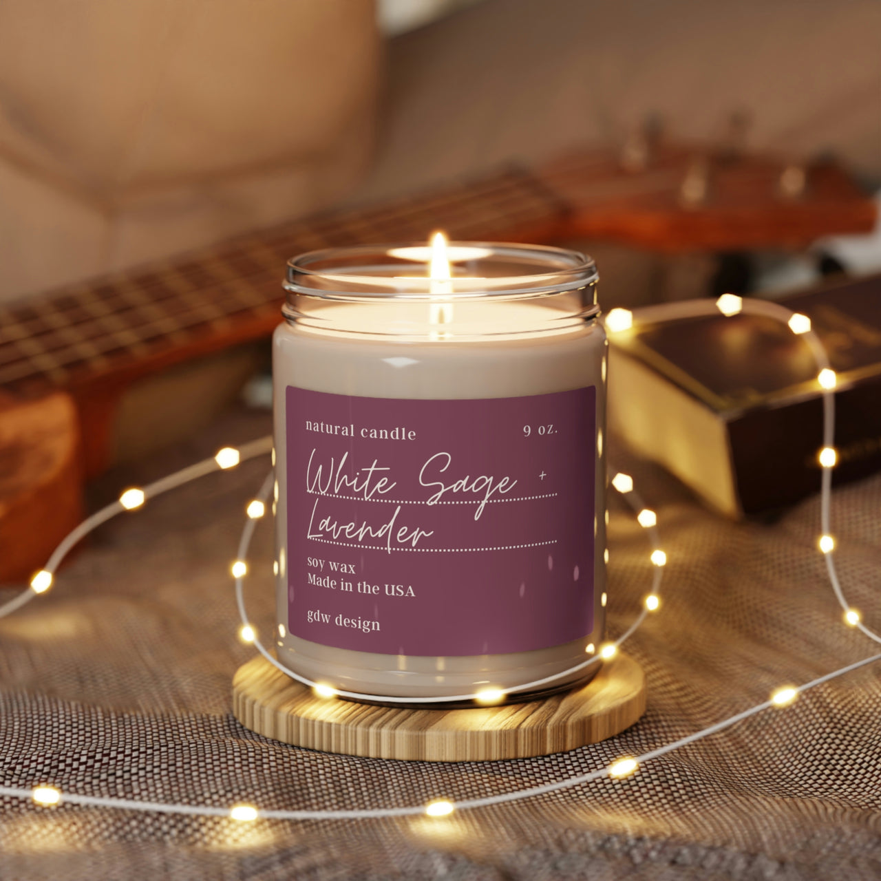 Scented Soy Candle, Clean Cotton, Sea Salt + Orchid, White Sage + Lavender, Candle Gifts 9oz