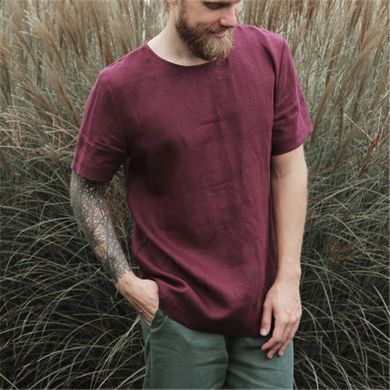 Men's Cotton And Linen T-shirt Short Sleeves