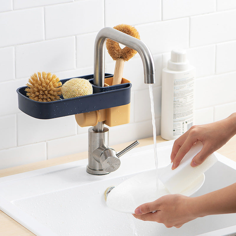 Sink Shelf, Soap Sponge Drain Rack Storage Basket, Faucet Holder Adjustable Sink Kitchen Accessories