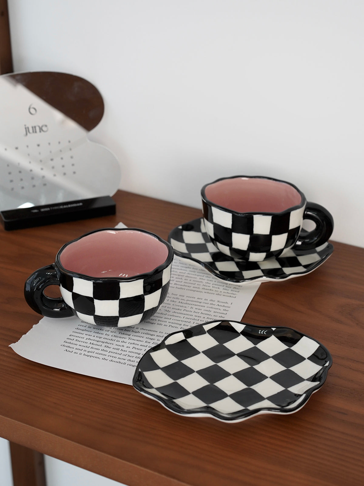 Black And White Checkerboard Mug Creative Mug and Saucer