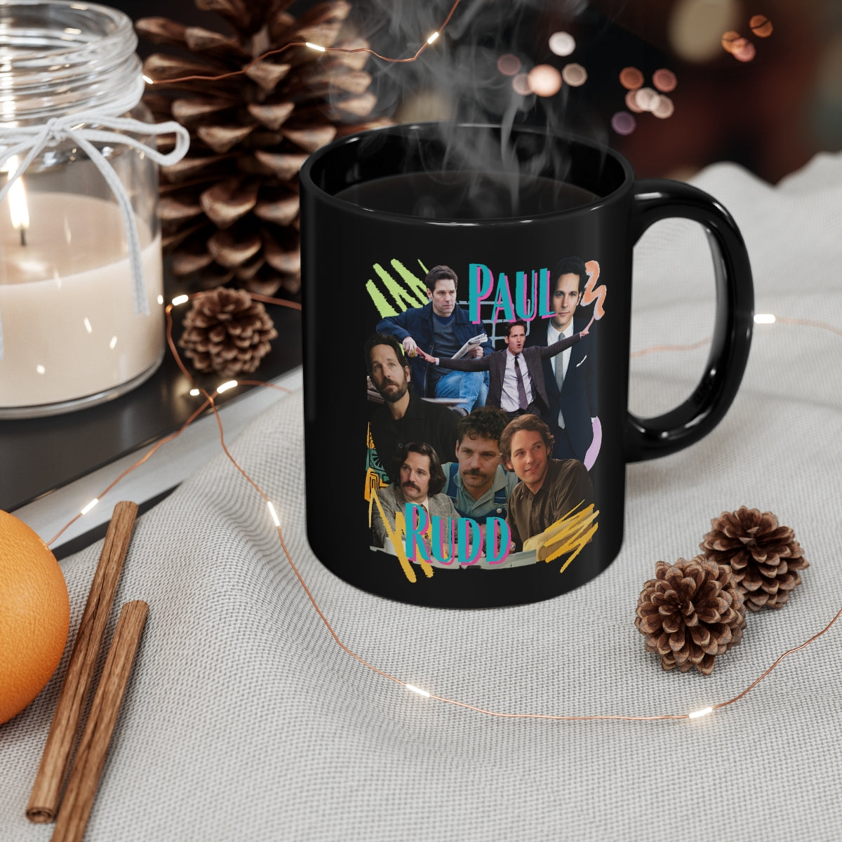 Paul Rudd Glossy Mug, Bootleg Vintage 90's Movie Star Icon Coffee Mug, Paul Rudd Gift Cup 11 oz Black Mug