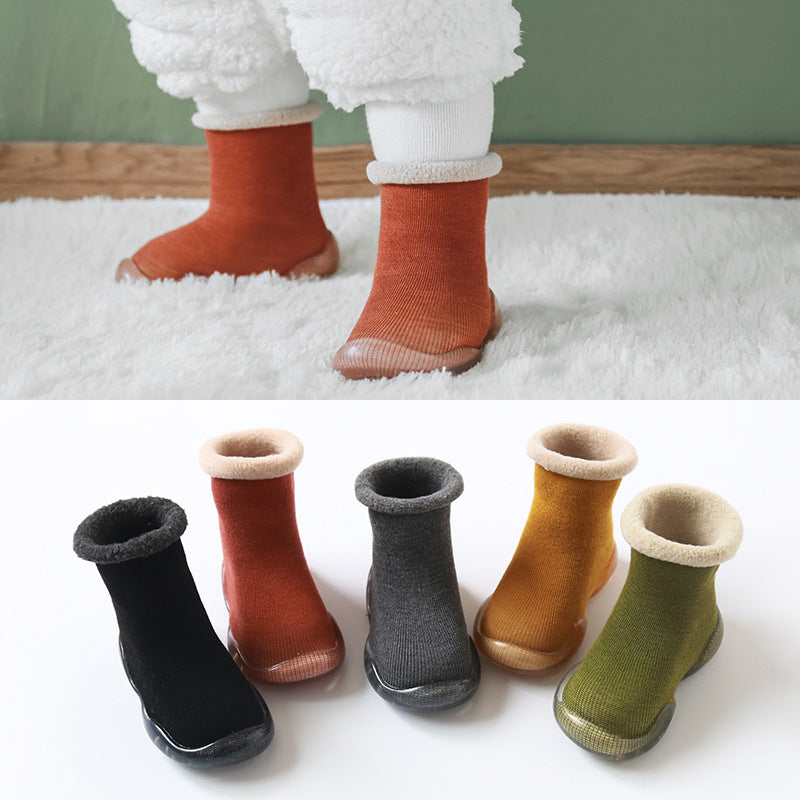 Children's Socks Solid Color Cashmere Non-slip Rubber Sole