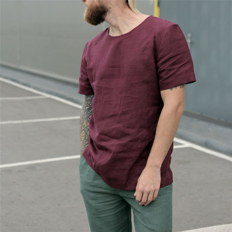 Men's Cotton And Linen T-shirt Short Sleeves