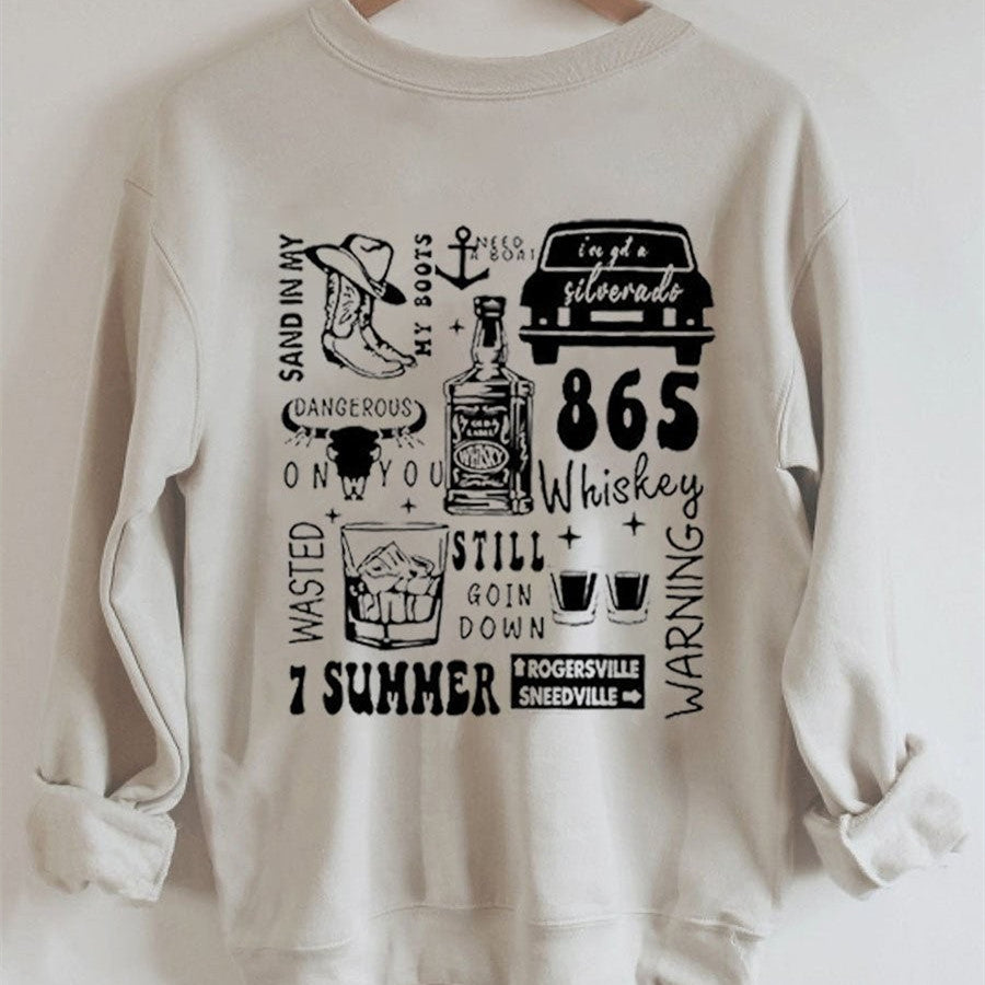 WALLEN Long Sleeve Cotton Printed Loose Sweater