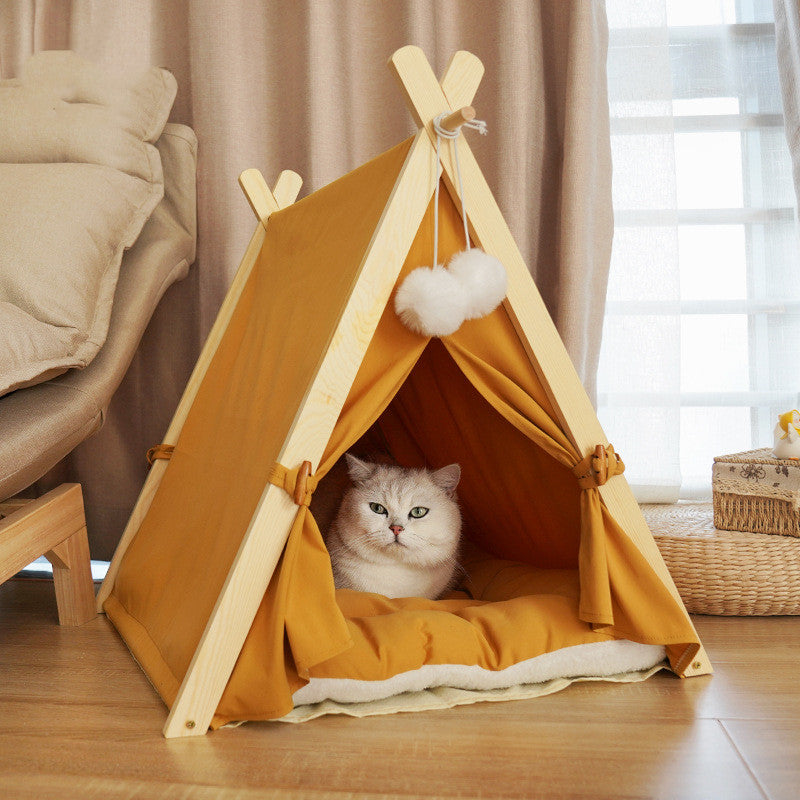 Pet Tent Cat Litter Removable And Washable Striped Canvas Solid Wood