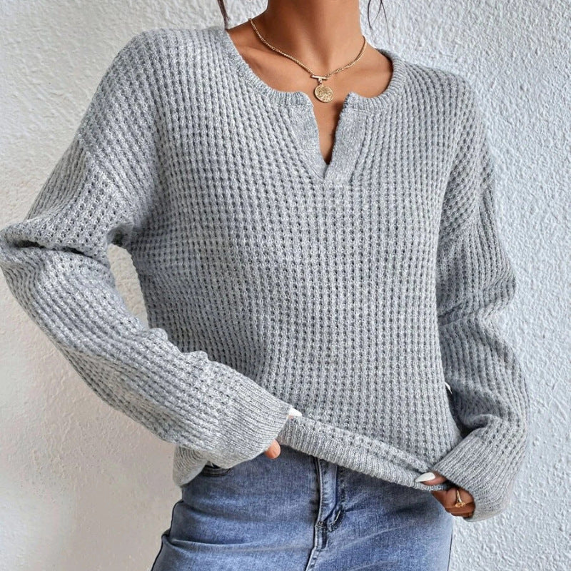 Women's Loose V-Neck Pullover Long-Sleeved Top
