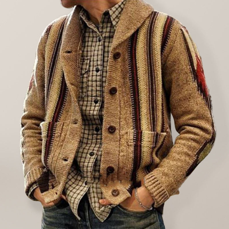 Autumn and Winter Long Sleeve Jacquard Sweater Lapel Outerwear Sweater Jacket Men