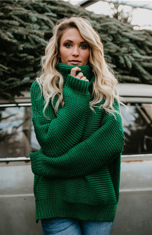 Women’s Thick Knit Oversize Turtle Neck Pullover Sweater