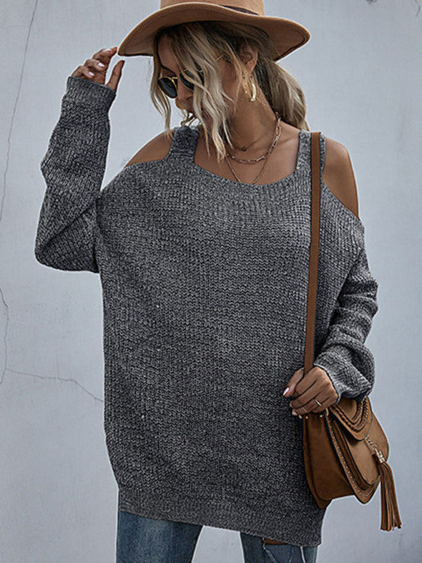 Women’s Chic Oversize Cold Shoulder Ribbed Sweater