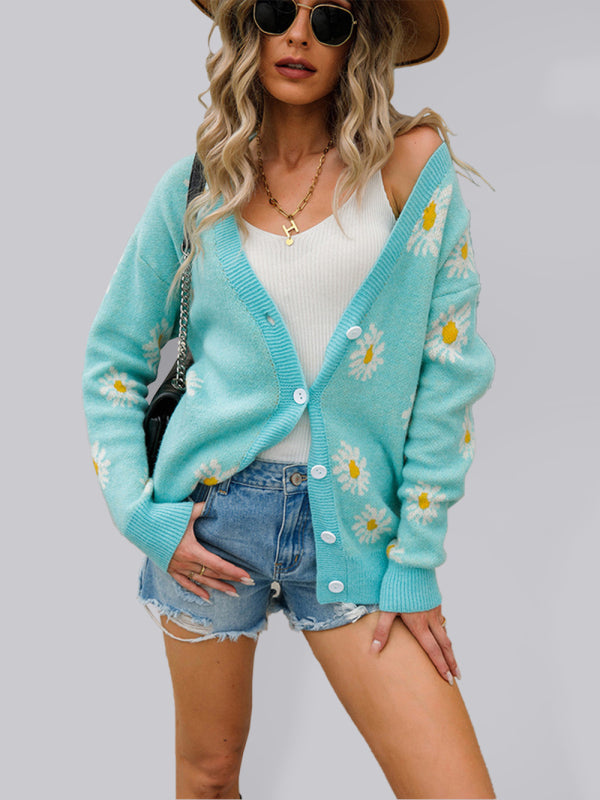 Printed Knitted Sweater Cardigan Daisy Sweater