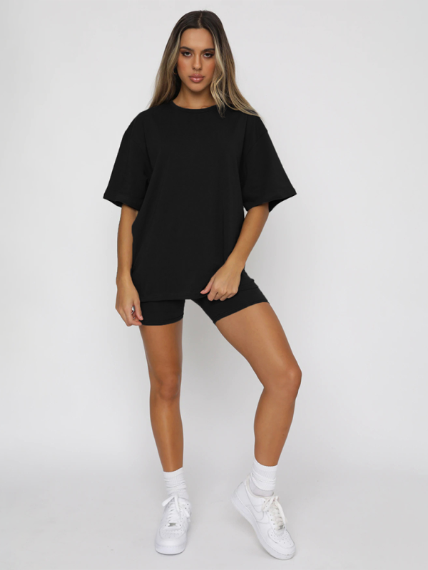 Women's Solid Color Casual Short-sleeved + Two-piece Sets