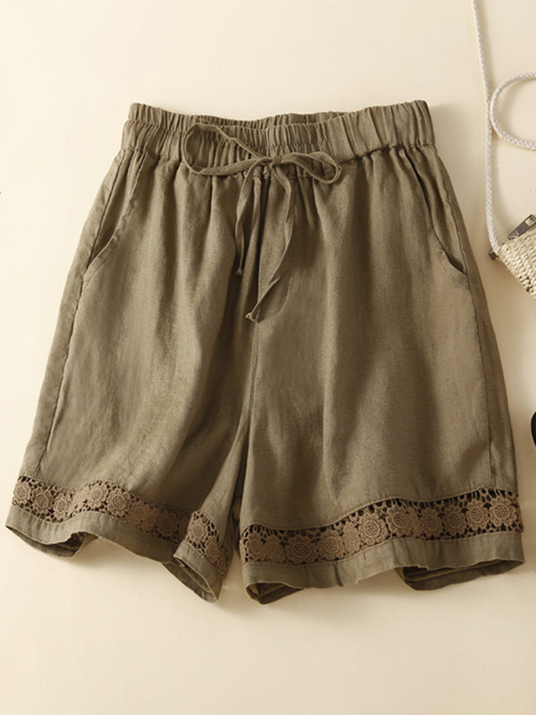 Women's Woven Cotton Hollow Lace Loose Shorts