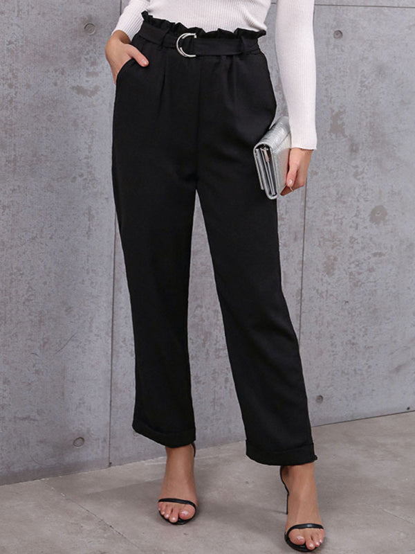 Women's Commuter Style Lace-Up Nine-Point Professional Elastic Pants