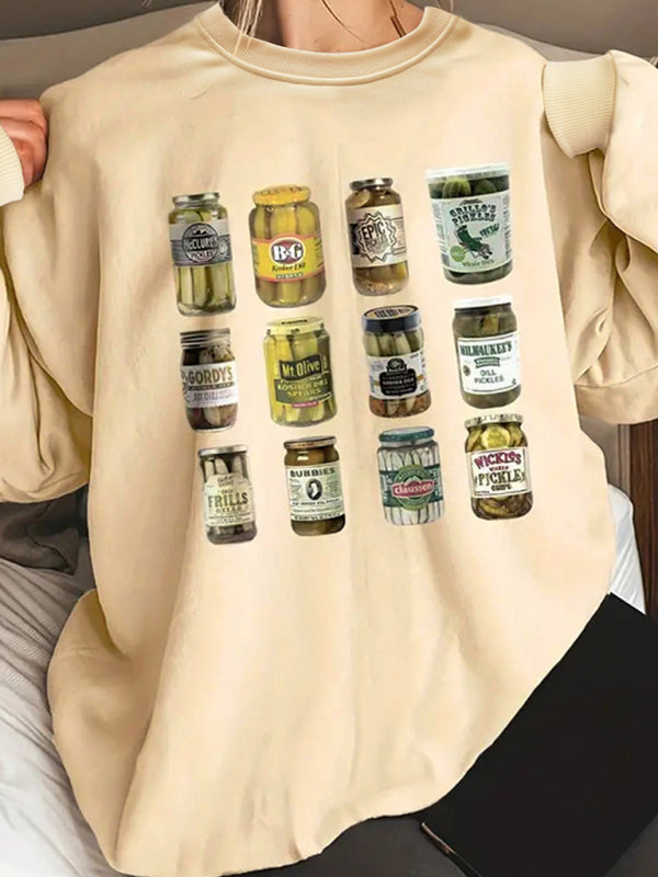 Pickles Pullover Women's Round Neck Casual Sweatshirt