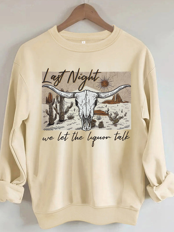 Last Night Country Music Round Neck Casual Deer Head Pattern Sweatshirt