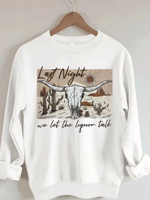 Last Night Country Music Round Neck Casual Deer Head Pattern Sweatshirt