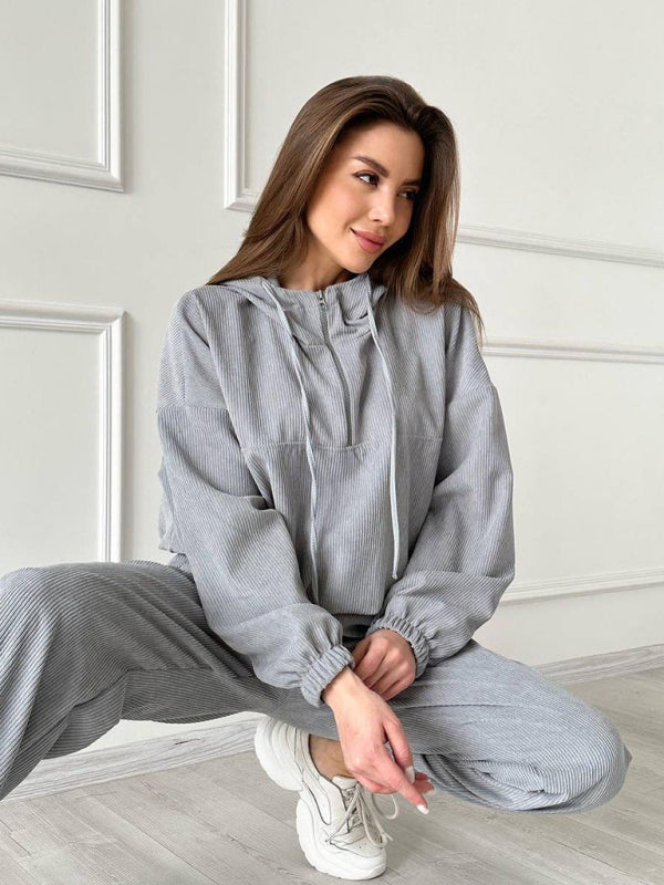 Long Sleeve Hooded Zipper Women's Loungewear Two Piece Set