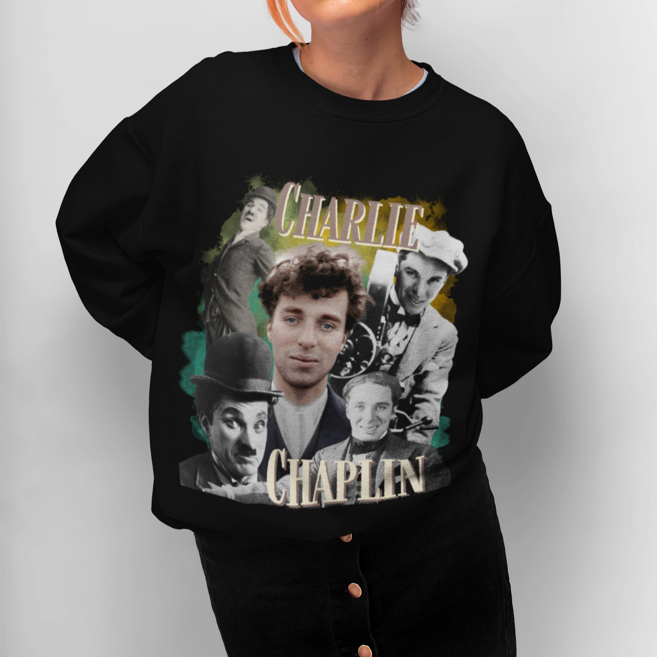 Charlie Chaplin Sweatshirt, 90s Rap Style Bootleg English Comic Actor Retro Pullover Crewneck, Y2K Charlie Chaplin Fan Gift