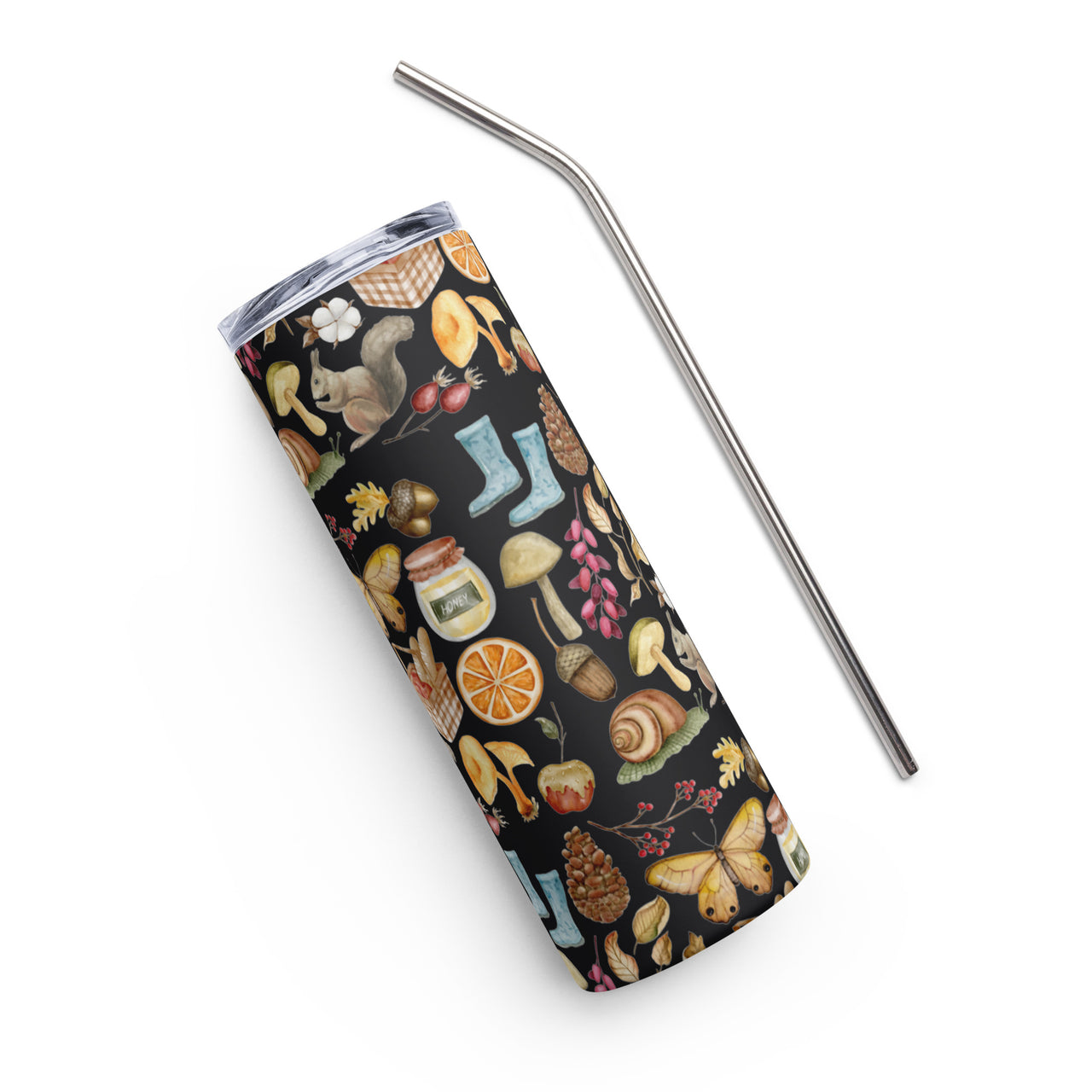 Cozy Cottage Core Stainless Steel Tumbler, Fall Woodland Creatures Cute Homey Tumbler