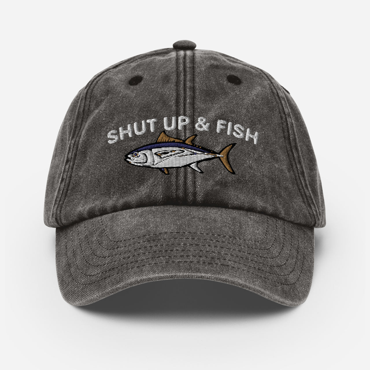 Shut Up and Fish Vintage Hat, Worn Rugged Dad Hat, Fisherman Fishing Gift, Lake Baseball Cap